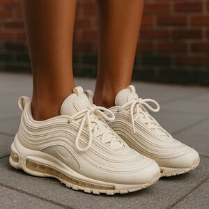 Nike Air Max 97 Running Shoes White Platinum Sneakers Size Big Kids 7Y Unisex